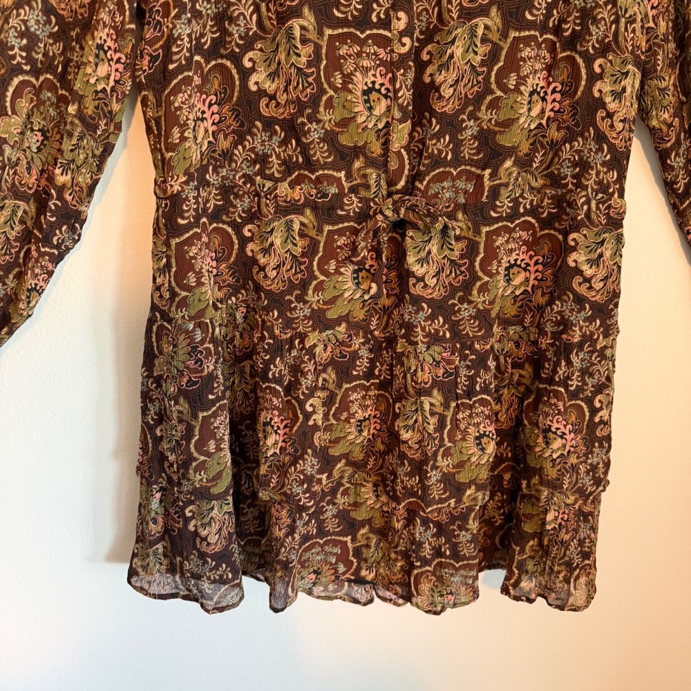 PAIGE Elias dress Silk brown paisley print L boho western chic drop waist fall - Picture 3 of 8